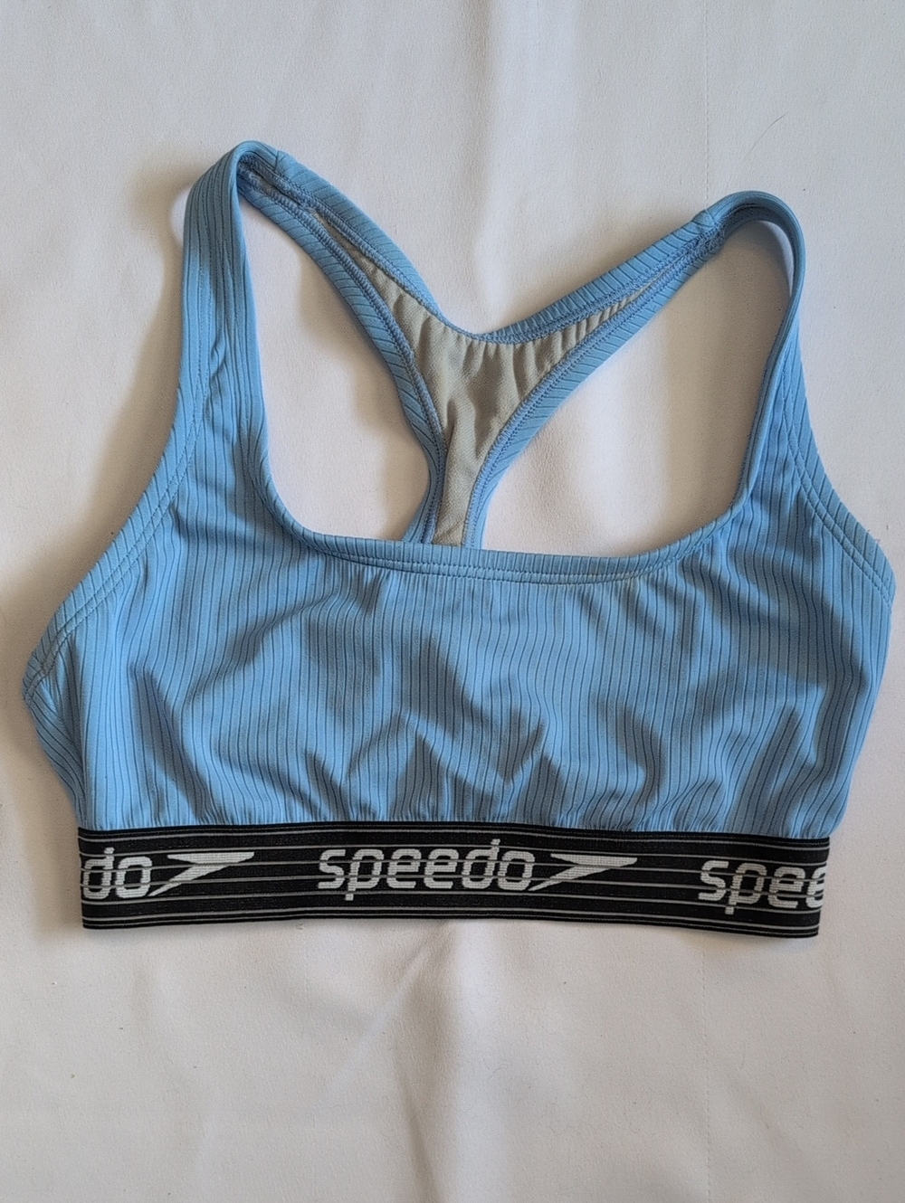 Speedo Light Blue and Black Ribbed Racerback Sports Bra